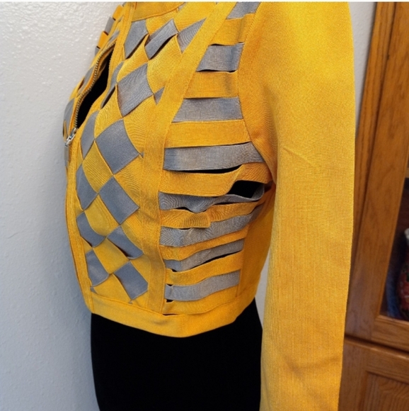 WoW Couture Zip Front Checkered Cropped Side Cutout Jacket Top 90s Y2K Clubwear - Picture 5 of 9